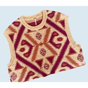 FREE PEOPLE Cyprus Oversized Loose Fit Patterned Sweater Vest Sz L